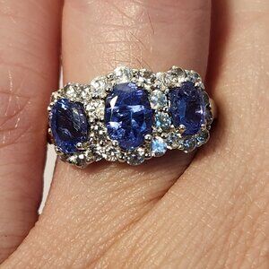 2000's VTG NWT 1.65ctw Genuine & Natural Deep BLUE Tanzanite Trilogy Ring Size 7